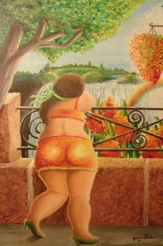 Fernando Botero Painting - mujer en el pasamano Fernando Botero